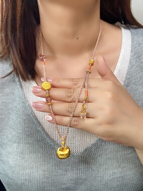 新款小胖福编绳项链百搭万能链可挂吊坠金店同款新中式长款毛衣链