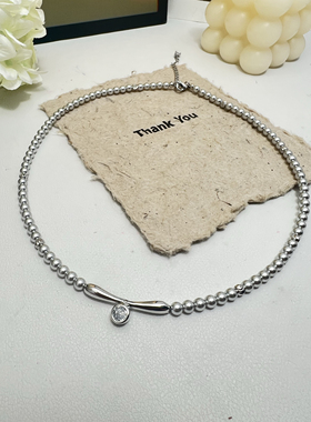 极细baby珠项链原创平衡木金属锆石气质小众高级感珍珠锁骨链女