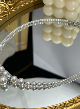 正圆强光澳白戴妃珍珠项链 施家水晶珠塔链渐变叠戴锁骨链毛衣链