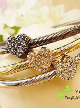 叠戴桃心手链三条手串女韩版时尚 韩国韩版 满钻弹簧多层手镯