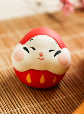 日本龙虎堂手工陶土招福摆件