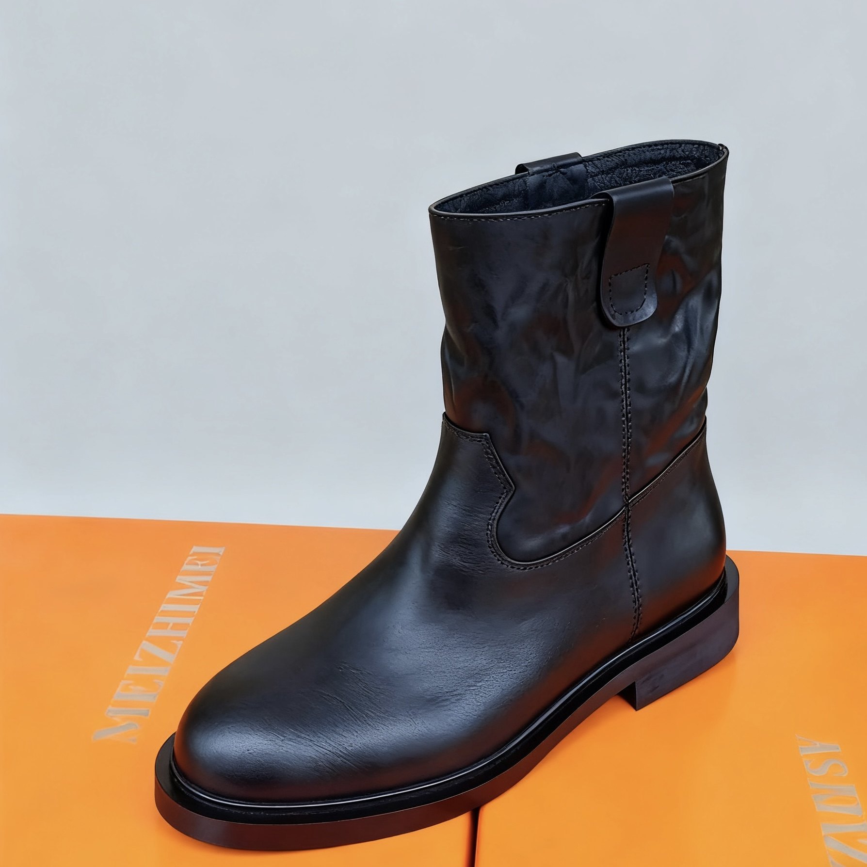 英伦风马丁靴复古做旧压纹西部靴低跟圆头牛皮短靴加绒女靴,淘宝优惠券,粉丝福利购,淘宝优惠卷