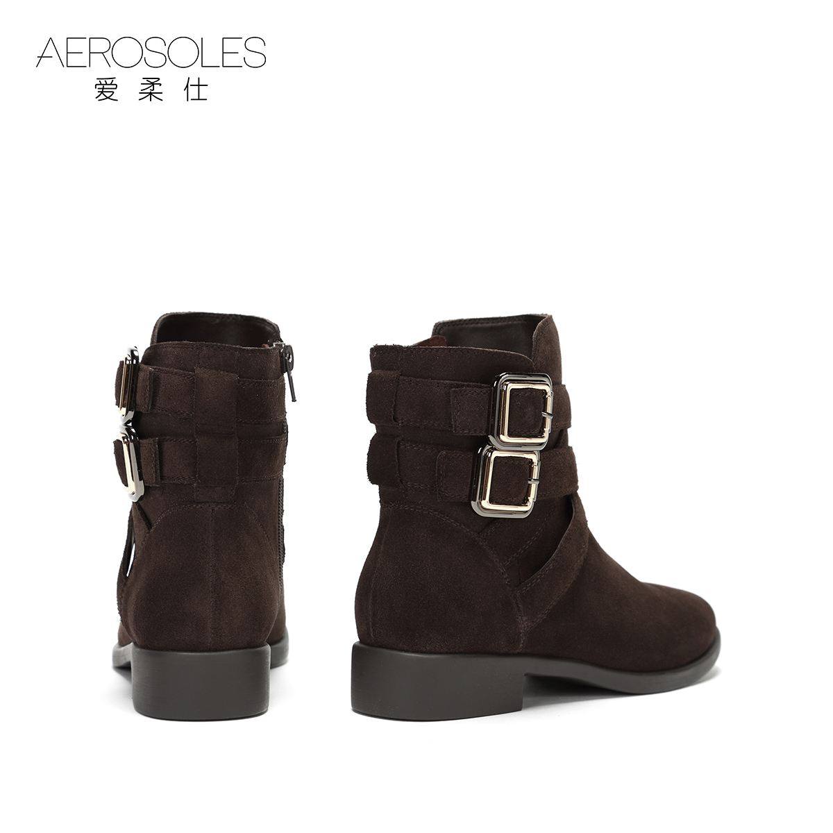 Aerosoles/爱柔仕靴子女马丁靴牛皮圆头扣带低跟女短靴1917505018,淘宝优惠券,粉丝福利购,淘宝优惠卷