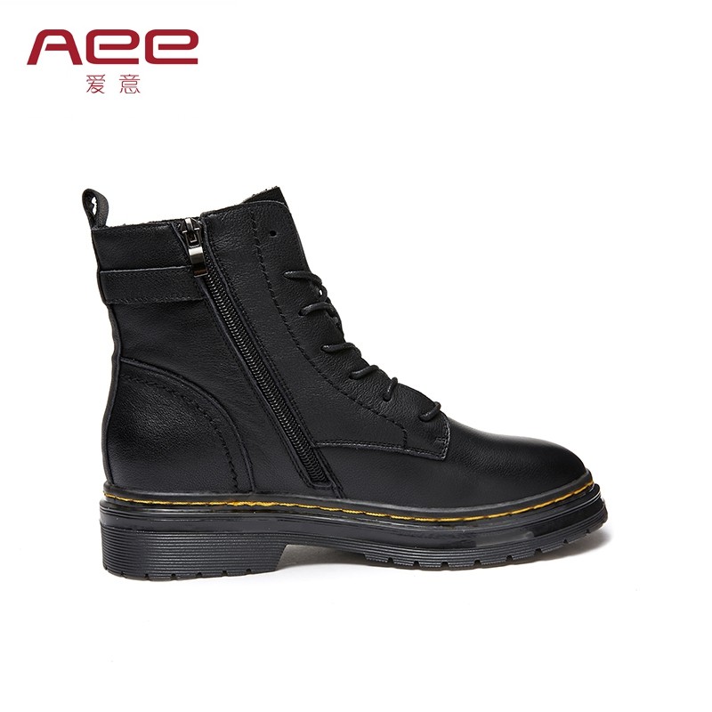 牛皮马丁靴秋冬Aee/爱意4120605016圆头低跟侧拉链短靴子女,淘宝优惠券,粉丝福利购,淘宝优惠卷