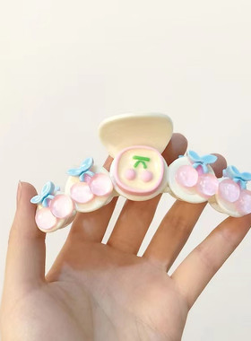 可爱小葡萄粉樱桃蝴蝶结抓夹头发夹子大号盘发鲨鱼夹头饰发卡女夏