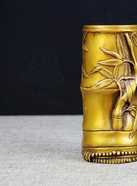 竹子纯铜仿古风节节高办公室笔筒