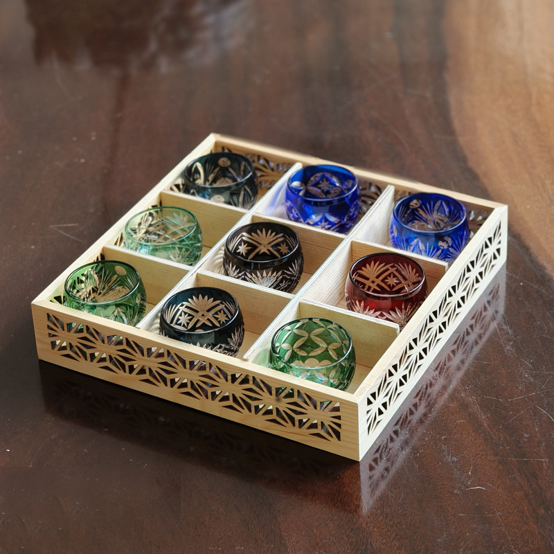 日式江沪切子清酒杯家用果酒杯手工雕刻杯烧酒杯九宫格甜酒杯套装,淘宝优惠券,粉丝福利购,淘宝优惠卷