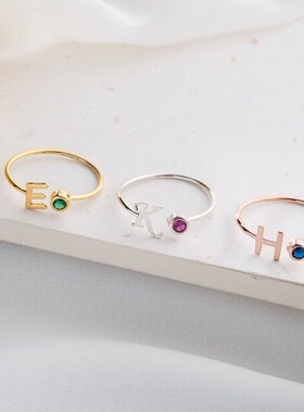 定制姓氏戒指高级感925银叠带女