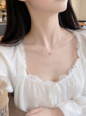 洗澡可戴钛钢不掉色闪钻锁骨链