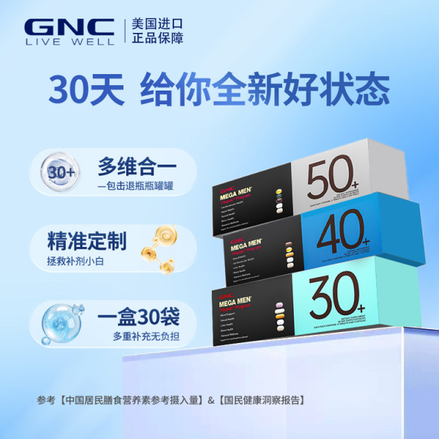 ຊຸດໂພຊະນາການ GNC ປະຈໍາວັນສໍາລັບຜູ້ຊາຍແລະແມ່ຍິງ 30/40/50