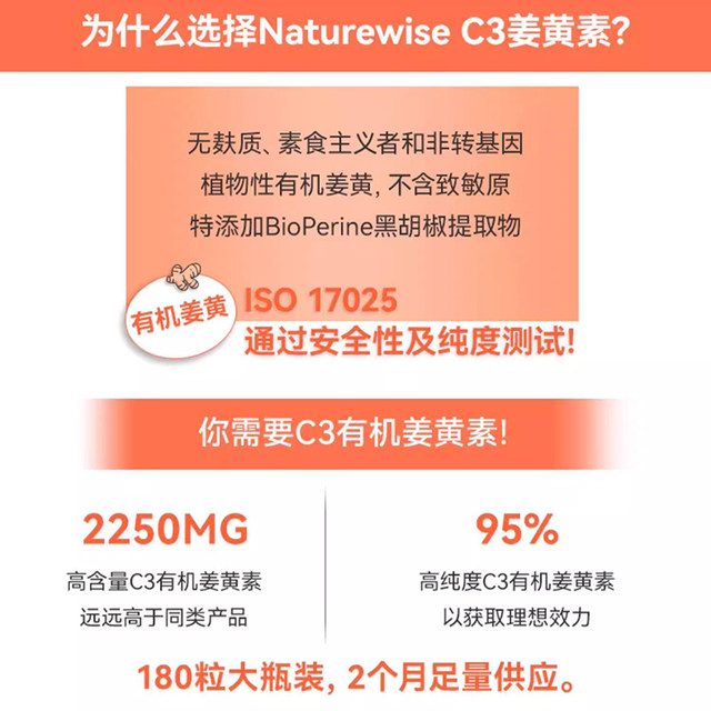 Naturewise2250mgC3 curcumin 180 ແຄບຊູນ