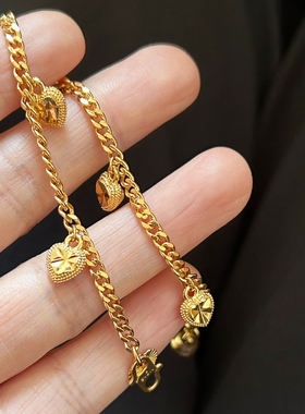 沙金饰品铜镀金爱心钥匙花朵吊坠手链女款高保色高级感手饰礼物