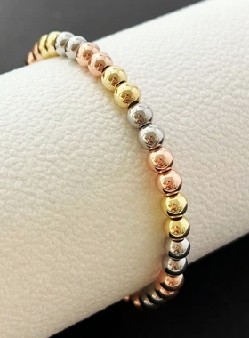 三色圆珠弹力手链女款可调节不掉色多层叠戴手串小众饰品礼物