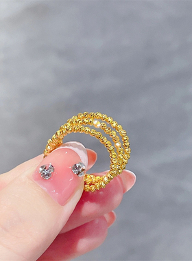 铜镀金蹦迪珠戒指女沙金小众设计多圈开口指环均码食指戒礼物