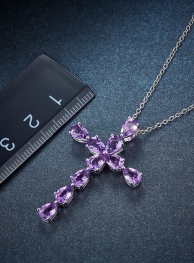 紫色日韩风锁骨链饰品水晶十字架