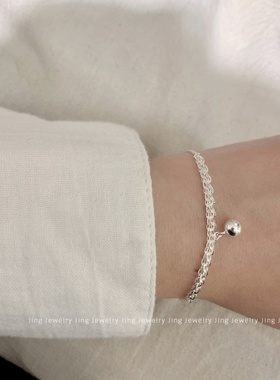 S925纯银波光粼粼圆球吊坠手链女款简约设计百搭小众手串