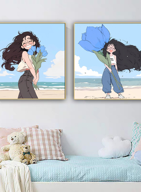 海滨女孩免打孔装饰画