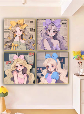 二次元卡通动漫超萌女孩免打孔装饰画粉色美少女卧室挂画桌面摆画