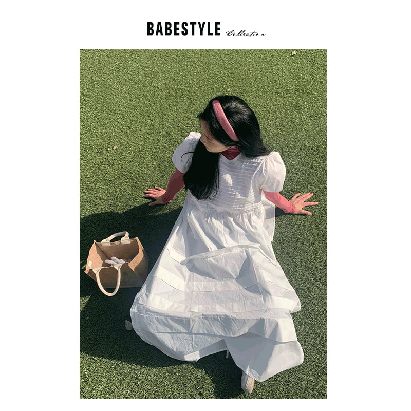 {现货}[Babestyle]VOL66设计感白色连衣裙女夏季泡泡袖小众长裙子