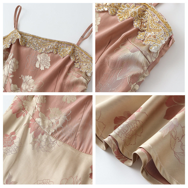 弥蝶【粉黛鎏光】新中式性感牡丹印花人丝吊带长裙国风气质连衣裙,淘宝优惠券,粉丝福利购,淘宝优惠卷