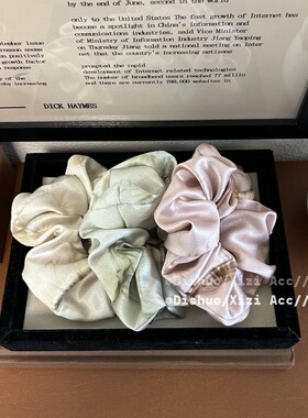 青山如黛~新中式高级感国风竹叶印花缎面大肠圈扎马尾发绳发饰女