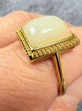 天然和田玉冰晴水方糖戒指女款复古做旧镶嵌个性创意时尚戒指饰品