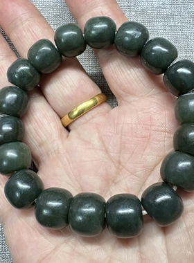 天然和田碧玉沙枣青老型珠单圈手串手链男女情侣饰品显白卡12.6