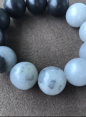 新疆和田籽料青花籽料圆珠手链手串男士黑白手串18