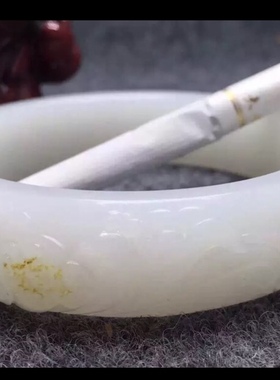 新疆和田玉白玉羊脂玉手镯留皮59.5