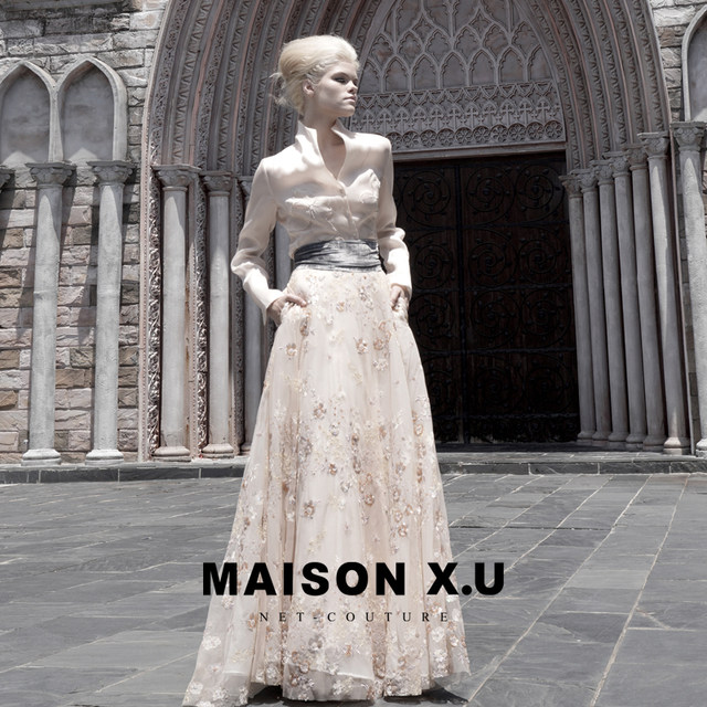 ເສື້ອເຊີດແຂນເສື້ອແຂນຍາວ embroidered hand-sewn MAISONX.U French stand collar shirt for women