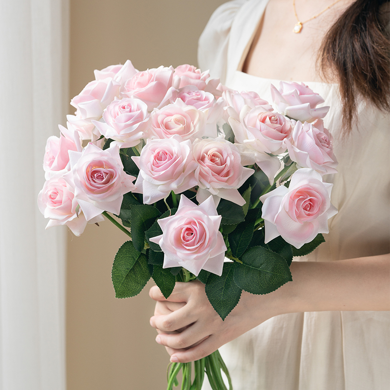 客厅假花仿真花装饰花绢花插花摆设电视柜送女生花艺把束保湿玫瑰-图2