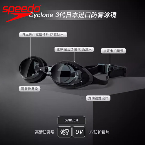speedo进口游泳镜防水防雾高清男女大框专业平光游泳眼镜装备 - 图1