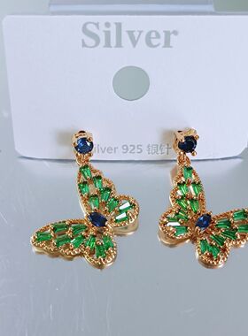 正宗欧货复古风红宝石纯银针耳钉精致时尚防过敏保色女耳环耳饰
