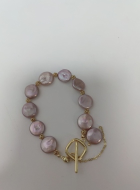 巴洛克不褪色礼物手链异形纽扣珍珠OT扣百搭时尚手串简约大气精致