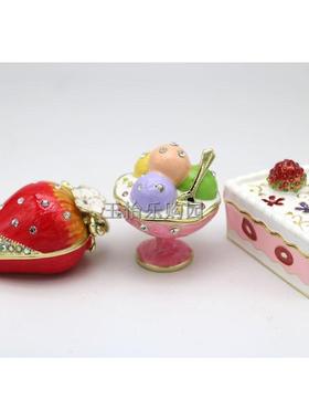 中古风蓝色冰淇淋七宝烧首饰盒