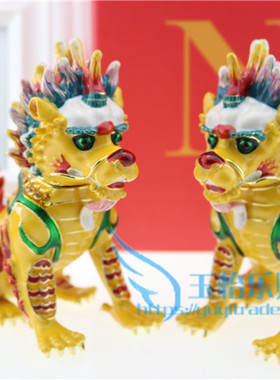 镶钻招财装饰彩绘柜台麒麟摆件