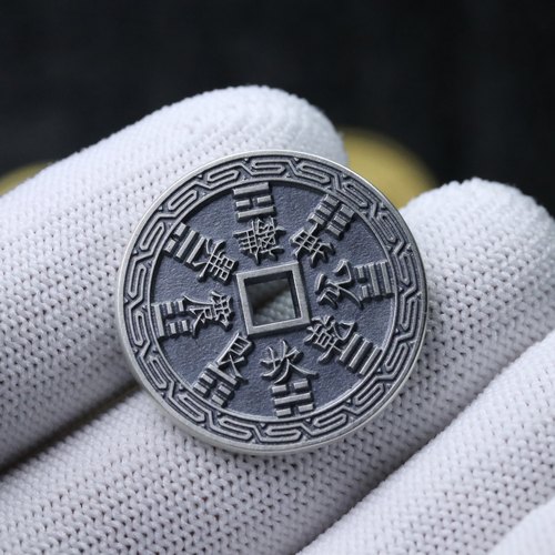 26mm山鬼花钱后天八卦回字纹雕刻花边纯银古法铸造手工银币天一 - 图3