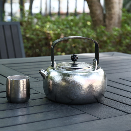 博友制钛纯钛烧水壶旅行版带收纳包露营烧水壶把手可放倒折叠茶壶 - 图2