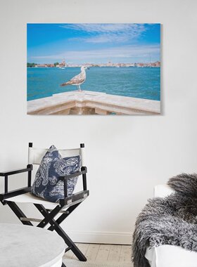 海鸥飞鸟蓝色大海沙滩天空候鸟海岸线背景墙帆布无框画装饰挂画