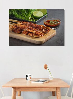 烤肉鸡肉牛肉大餐BBQ厨房餐厅房间客厅背景墙帆布无框画装饰挂画