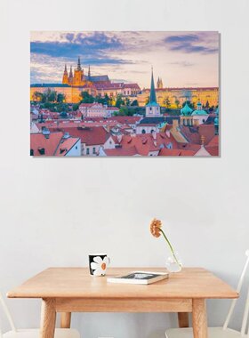 捷克布拉格广场查理大桥城市建筑房间背景墙帆布无框画装饰挂画