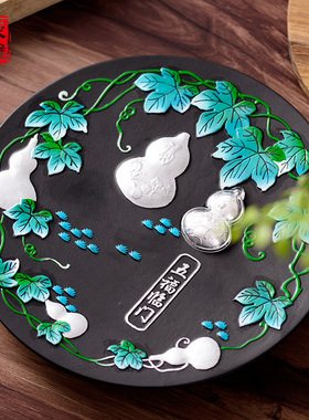 金乌炭雕五福临门客厅活性炭纯银