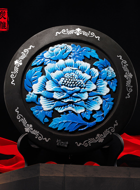 金乌炭雕富贵芙蓉客厅卧室摆件