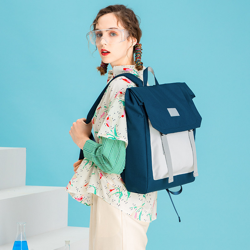 mrace撞色女大容量15寸时尚电脑包 mracehomme双肩背包