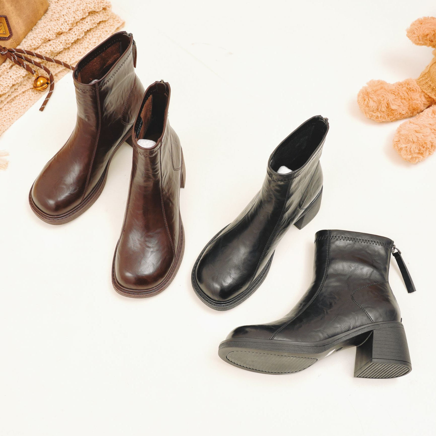 2025新款复古港风圆头冬季保暖增高短靴粗跟百搭时尚瘦瘦马丁靴,淘宝优惠券,粉丝福利购,淘宝优惠卷