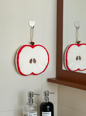 苹果造型手巾挂式厨房浴室卫生间擦手巾杯垫桌布隔热垫珊瑚绒加厚