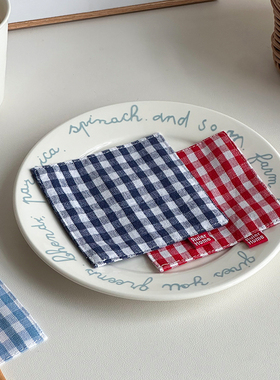 ins风布艺杯垫咖啡杯隔热垫方形茶杯垫子家用复古格子茶几垫子