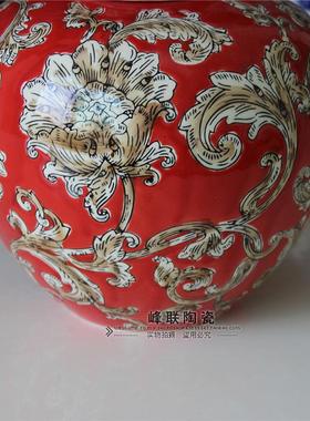 景德镇博古架红色手绘陶瓷罐摆件