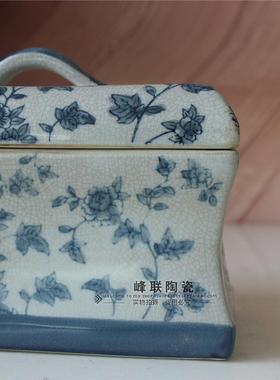 复古风裂纹陶瓷客厅书房软装摆件