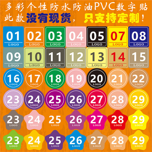 PVC不干胶流水号数字编尺码异形卡通姓名贴纸分类定制印刷DIY个性 - 图0